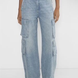 Denim Forum Aritzia 90s Millie High Rise Light Blue Flare Cargo Jeans